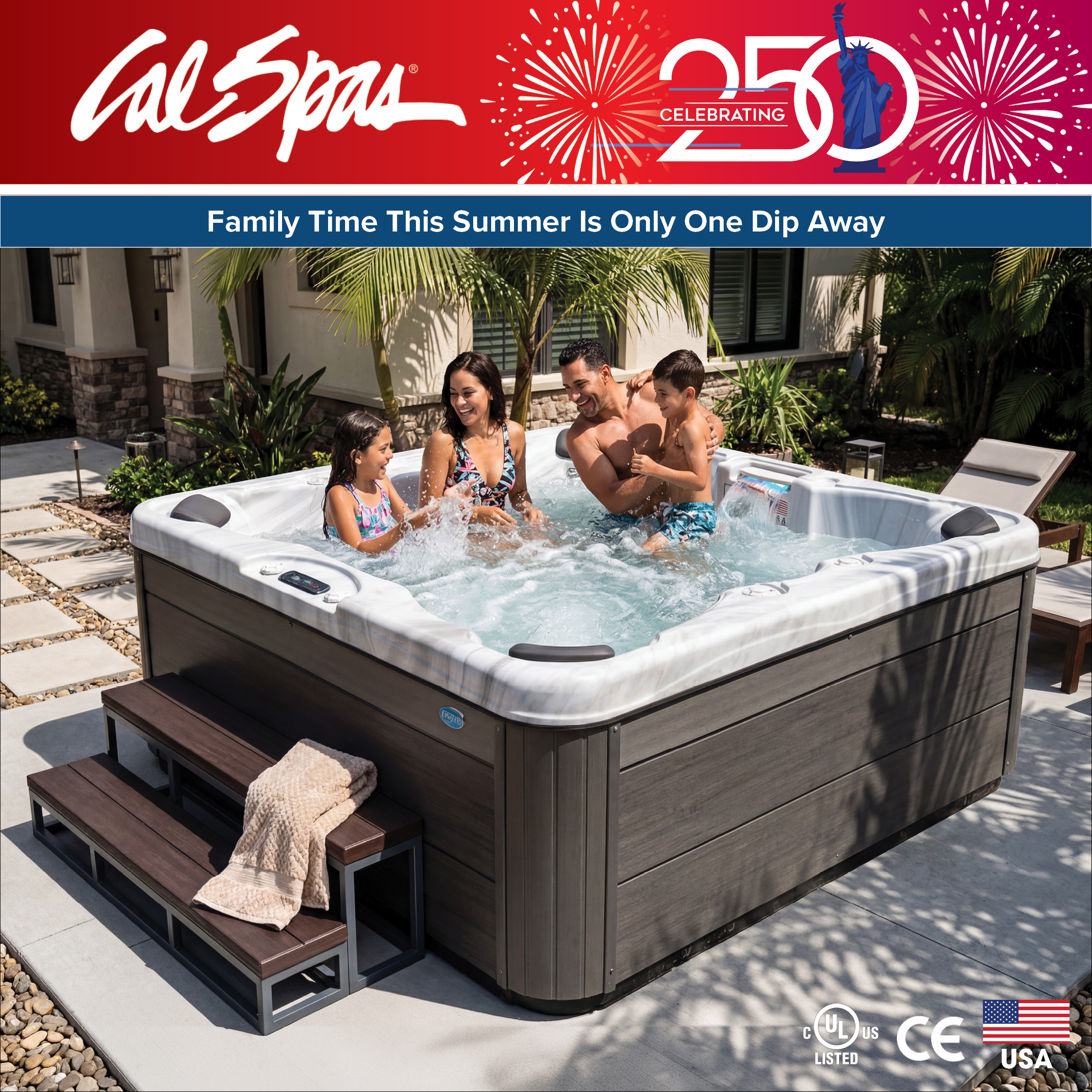 Calspas hot tub being used in a family setting - Costamesa